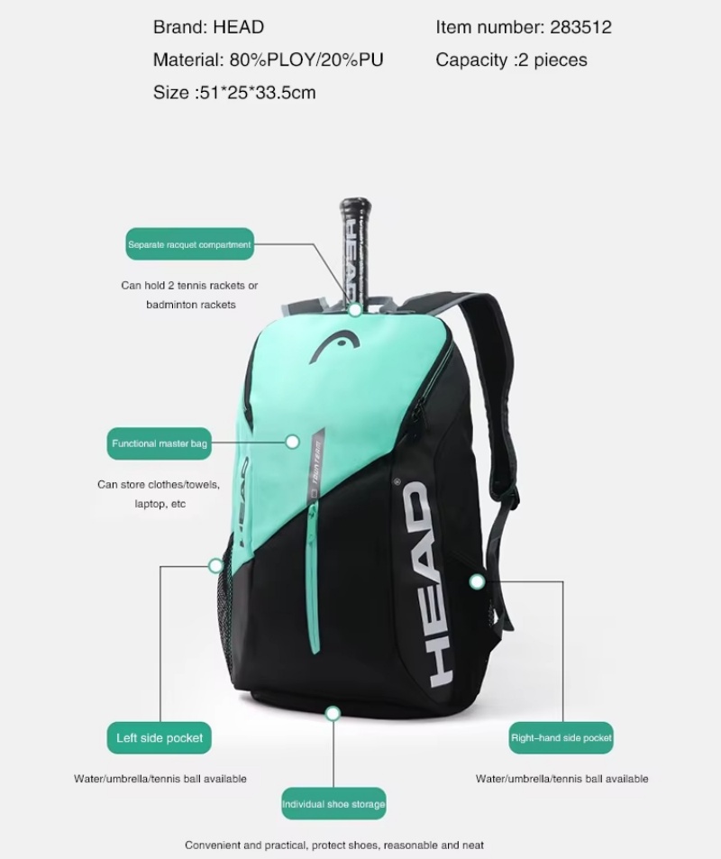 حقيبة ظهر للتنس من HEAD، حقيبة - مراجعة Backpack Racket Bag وسعره